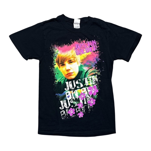 Vintage Y2K Justin Bieber My World Tour 2010 Dates Music T Shirt Womens Small - Picture 1 of 7